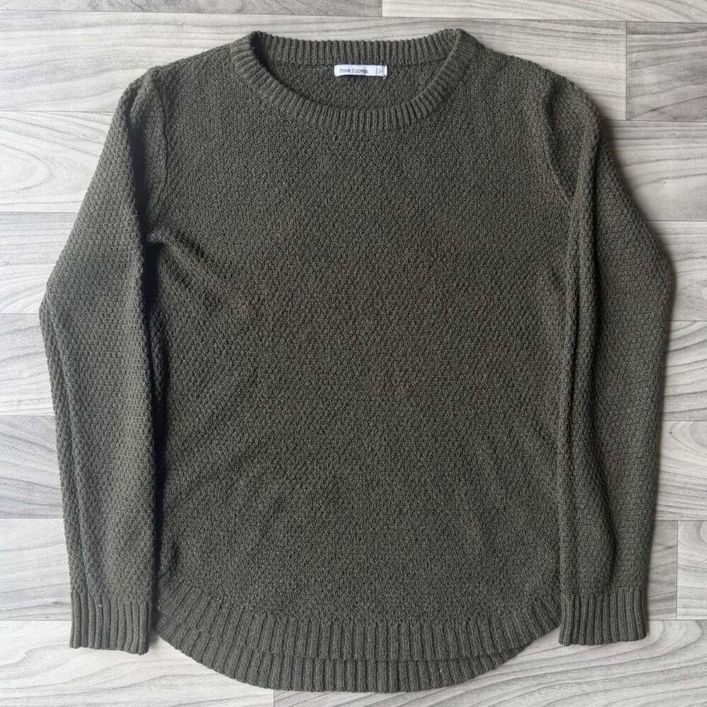 Pink Clover Olive Green Sweater Size S Textured Long Sleeve